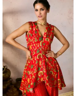 Red Nomadic Tribe Tunic Set