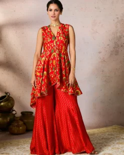 Red Nomadic Tribe Tunic Set