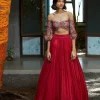 Red Off Shoulder Lehenga Set