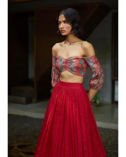 Red Off Shoulder Lehenga Set
