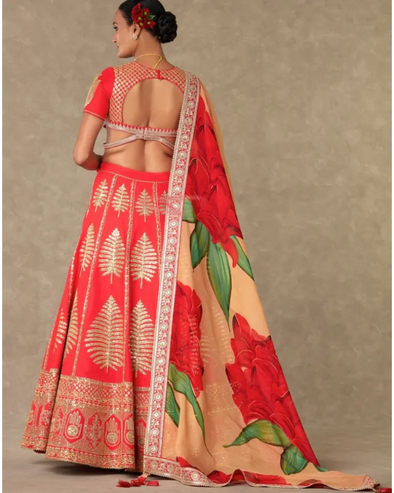 Red Paan Patti Lehenga Set