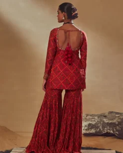 Red Printed Sharara Set