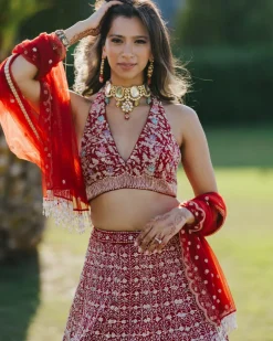 Red Sareena Lehenga