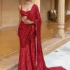 Red Sequins Embroidered Sari Set