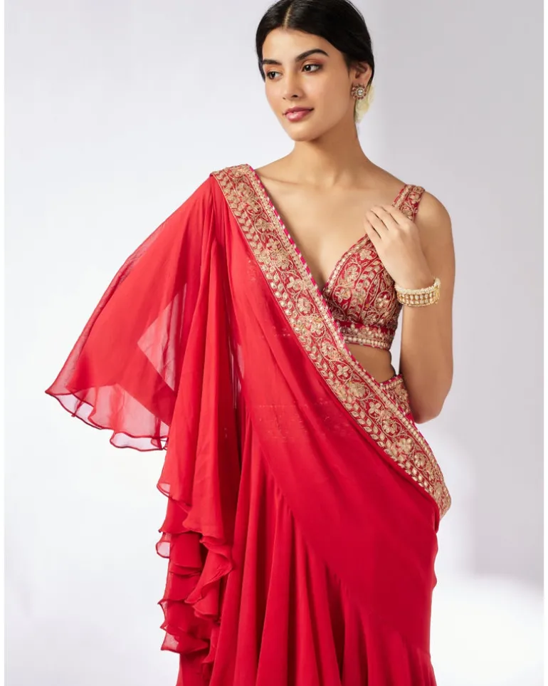 Red Shifa Sari Set
