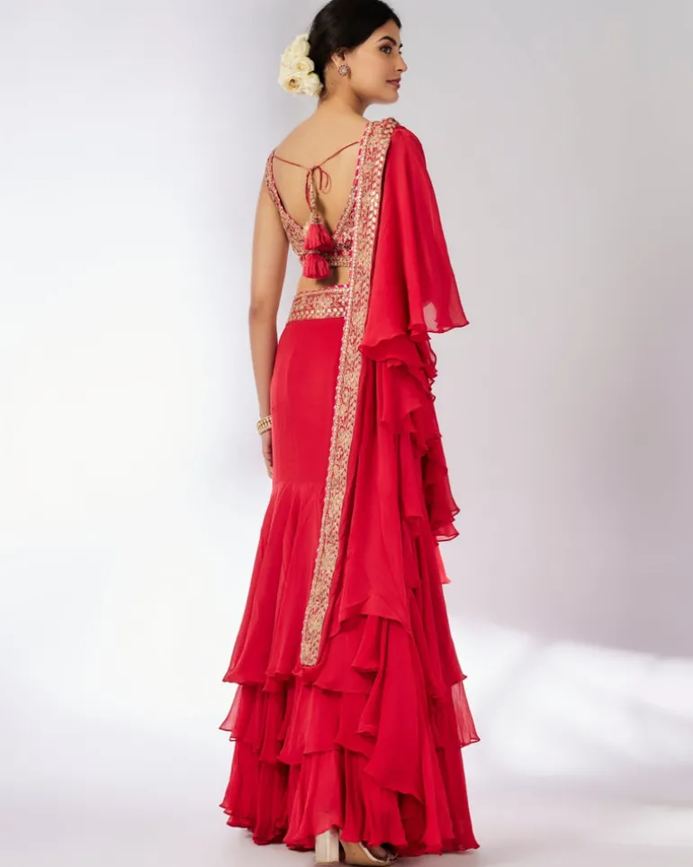 Red Shifa Sari Set