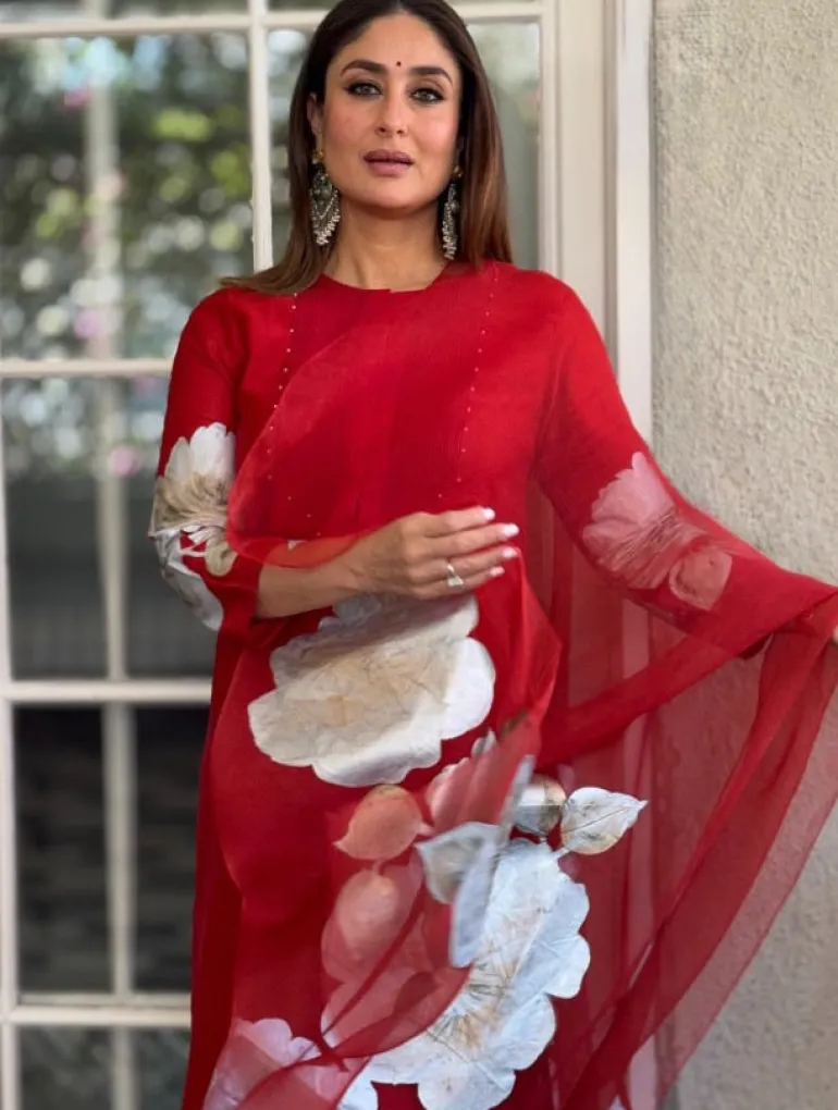 Red Silk Chanderi Hand-Painted Kurta Set