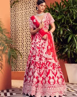 Red Slash Lehenga Set