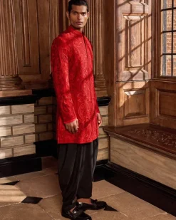 Red Thread Work Sherwani Set