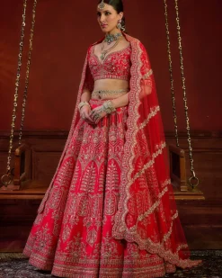 Red Wave Floral Lehenga Set