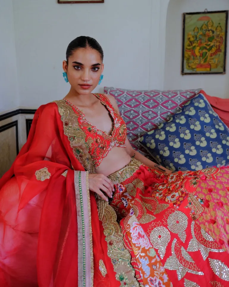 Red Zari Lehenga Set