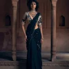 Romantic Black Pre- Draped Cocktail Sari Set