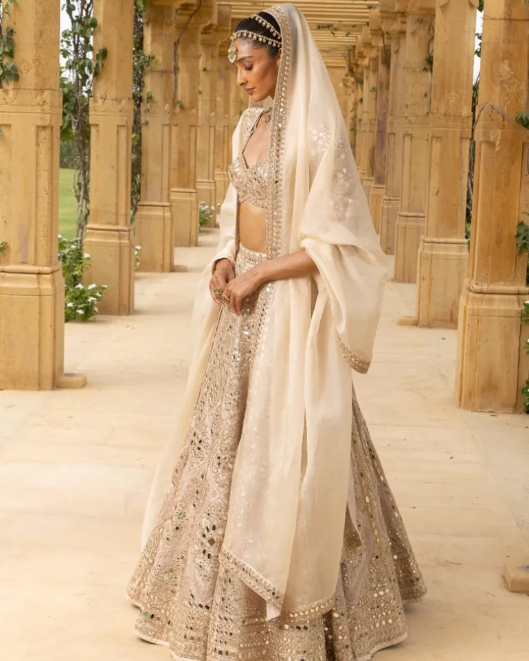 Rose Gold Coconut Embroidered Lehenga Set