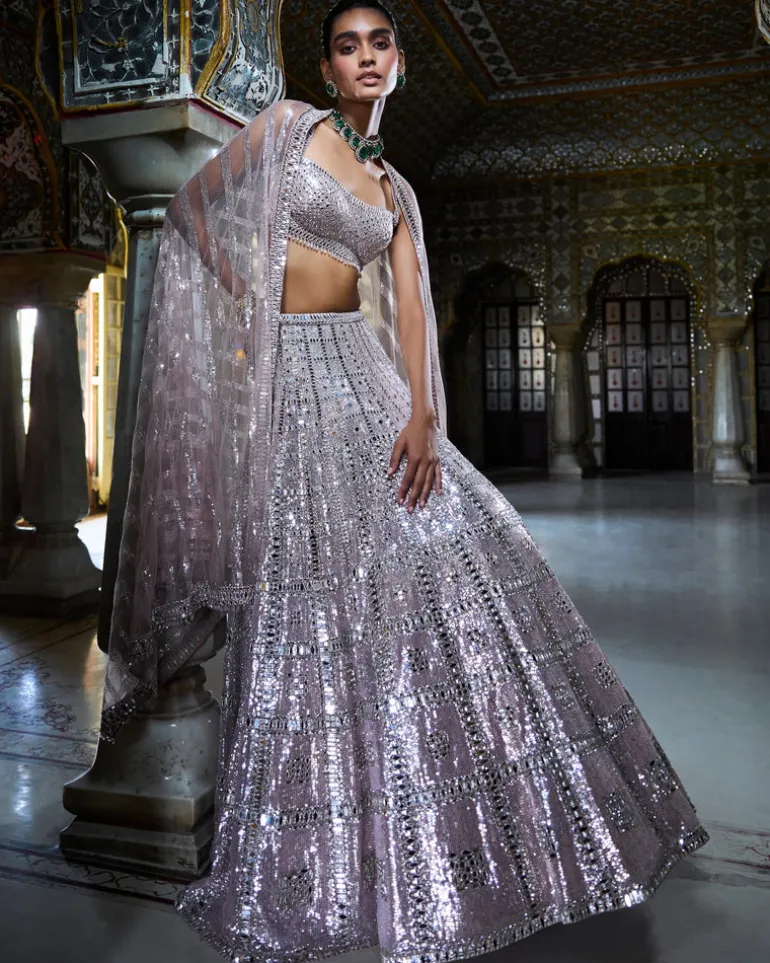 Rose Gold Mirror Work Lehenga Set