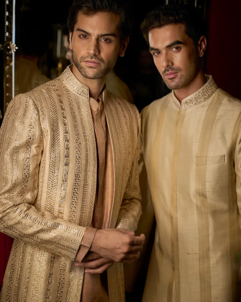 Rose Gold Open Sherwani Set
