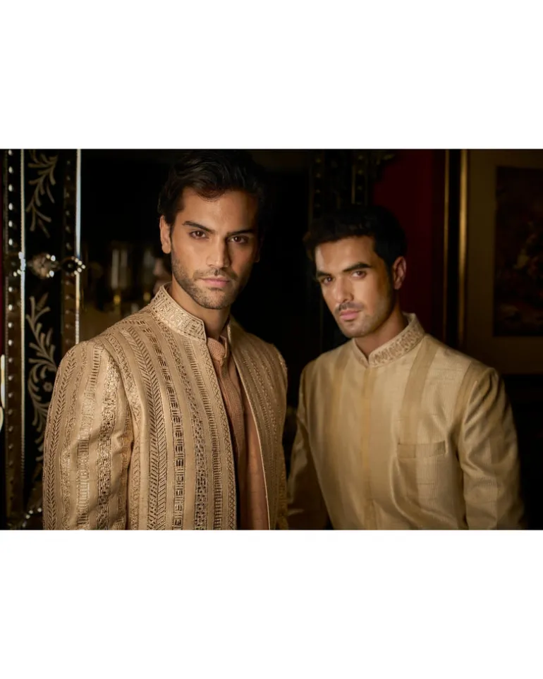 Rose Gold Open Sherwani Set