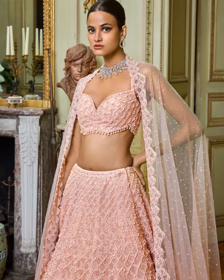 Rose Gold Pearl Drop Lehenga Set