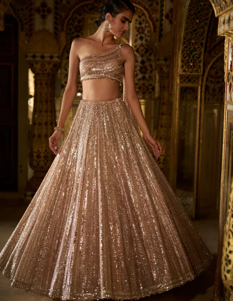 Rose Gold Sequin Lehenga Set