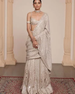 Rose Gold Silk Tissue Sari Set