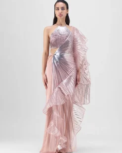 Rose Metallic Cording Skirt Set