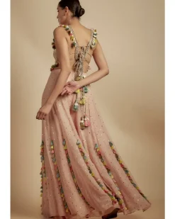 Rose Pink Embroidered Back Tie-Up Choli With Sharara Set