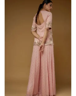 Rose Pink Embroidered Kurta And Sharara Set