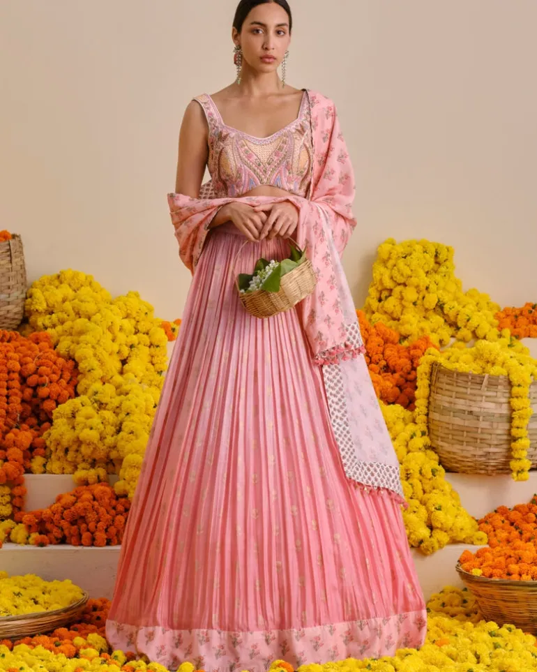 Rose Pink Embroidered Lehenga Set