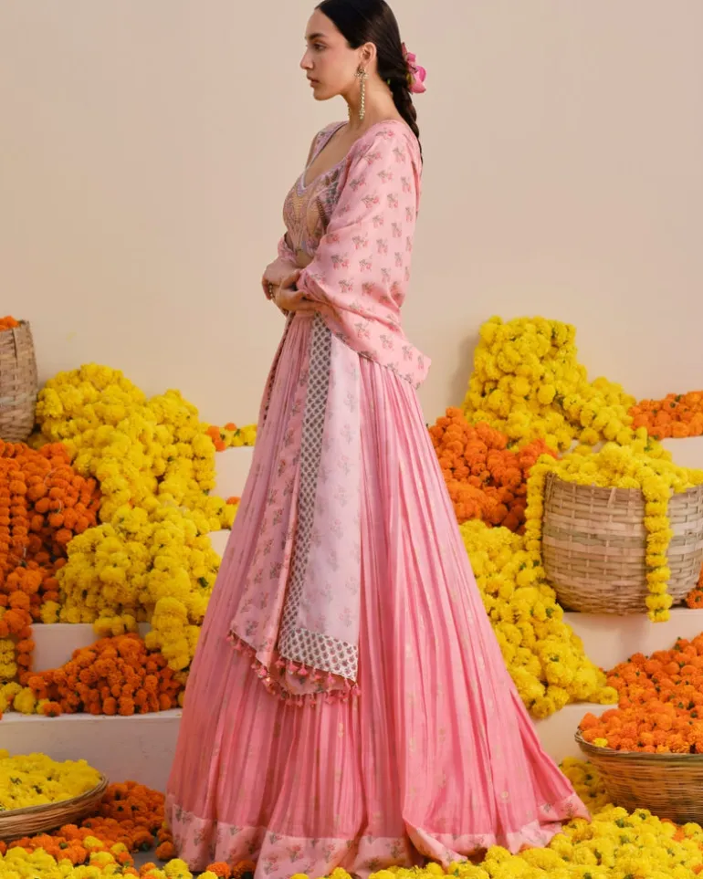 Rose Pink Embroidered Lehenga Set