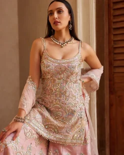 Rose Pink Strappy Sharara Set