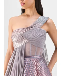 Rose Strata Micro Pleated Structured Bodysuit And Skirt Set