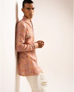 Rose Versailles Cotton Linen Zipper Kurta Pyjama Set