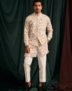 Rosewood Wisteria Cotton Kurta With Cream Pajama Set