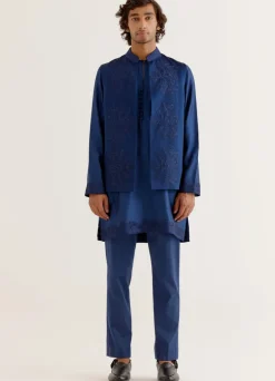 Royal Blue Dori Embroidered Kurta And Bandi Set