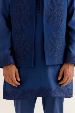 Royal Blue Dori Embroidered Kurta And Bandi Set