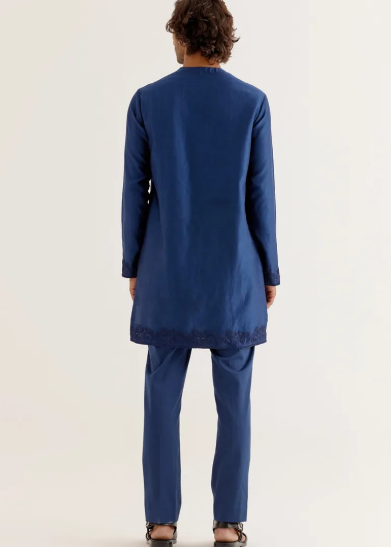 Royal Blue Dori Embroidered Kurta And Bandi Set