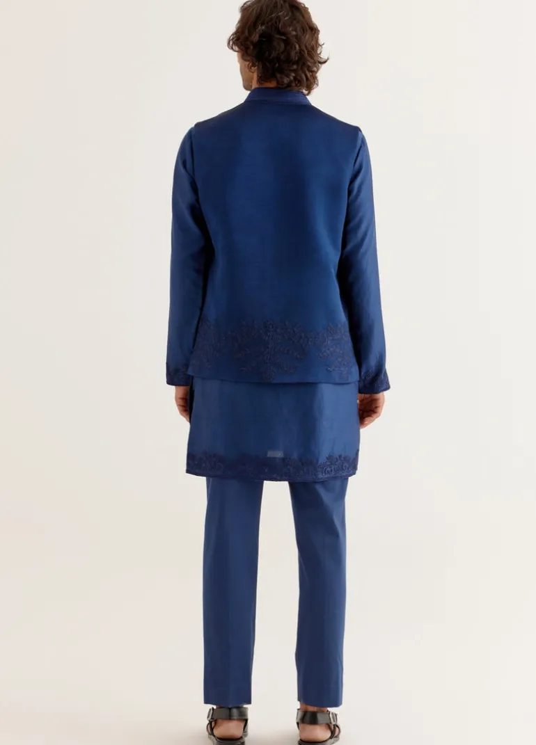 Royal Blue Dori Embroidered Kurta And Bandi Set