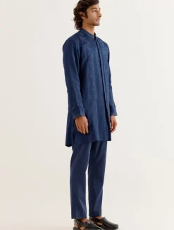 Royal Blue Front-Open Kurta Set