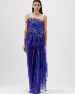 Royal Blue Metallic Sun Ray Drape Gown