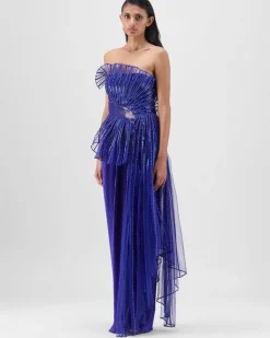 Royal Blue Metallic Sun Ray Drape Gown
