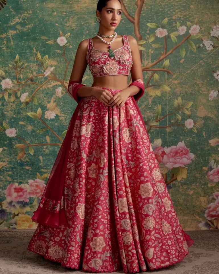 Royal Fuchsia Print Demi Lehenga Set
