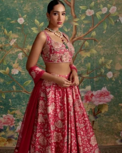 Royal Fuchsia Print Demi Lehenga Set