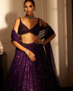 Royalty Purple Crystal Embroidered Lehenga Set