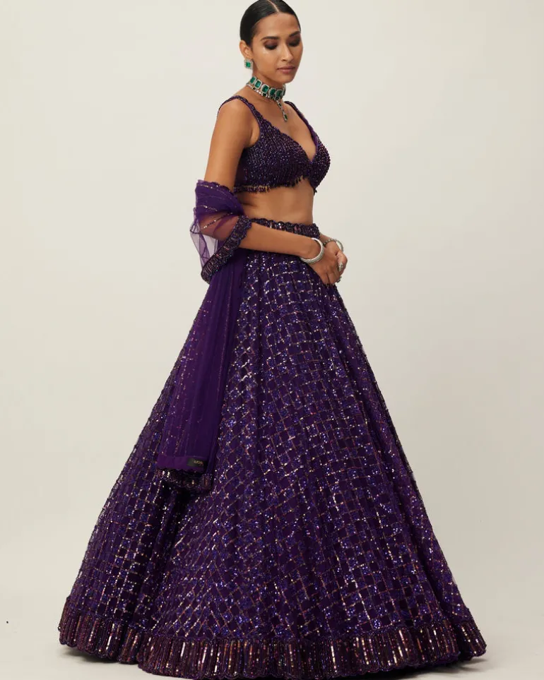 Royalty Purple Crystal Embroidered Lehenga Set