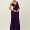 Royalty Purple Pre Draped Crystal Beaded Sari Set