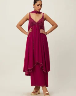 Ruby Red Crystal Embellished Kurta Set