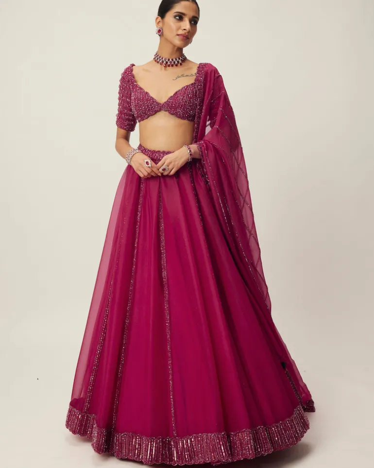 Ruby Red Organza Lehenga Set