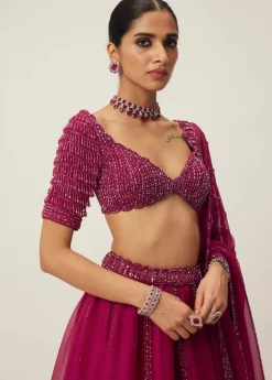 Ruby Red Organza Lehenga Set