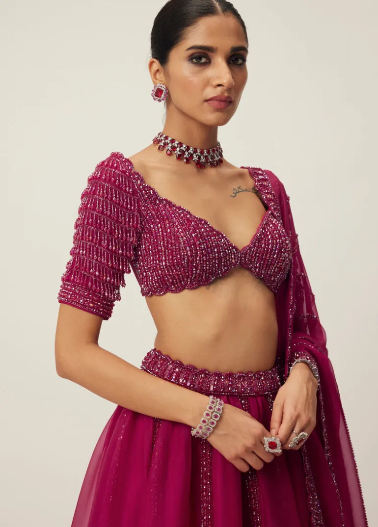 Ruby Red Organza Lehenga Set