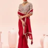 Ruby Red Sari With Embroidered Blouse