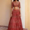 Rust Embroidered Highlighted Crop Top Set